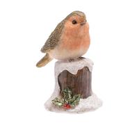 Widdop and Co Christmas/Winter Robin on a Snowy Post Resin Figurine with Holly Glitter Detail - Brown, Red, White - 8 cm
