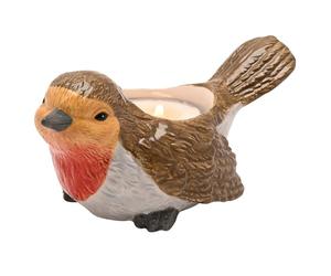 Widdop and Co Country Living Ceramic Robin Tea Light Holder - Autumn & Winter Seasonal Home Décor, Festive Mantel, Shelf or Centrepiece Accessory, Nature-Inspired Gift