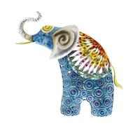 Country Living Hand Painted Metal Standing Elephant - Decorative Blue Marbled Figurine for Wildlife & Nature Lovers - Home Ornament for Living Room, Shelf or Mantel - H: 28cm x W: 29cm.