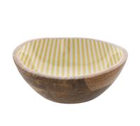 Widdop and Co Country Living - Mango Wood Bowl with Yellow Striped Patterned Interior - Food Safe Dinner Bowl - Kitchen & Dining/Gifting & Homeware - H: 8cm x W: 15cm. (Yellow Stripe)