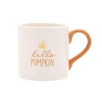Widdop and Co. - Country Living - Orange/White Glazed Ceramic Mug Cup 300ml - Hello Pumpkin. Home Decor Gifting for Tea, Coffee, Kitchen & Dining Room + Fall & Nature Lovers - 10.5oz.
