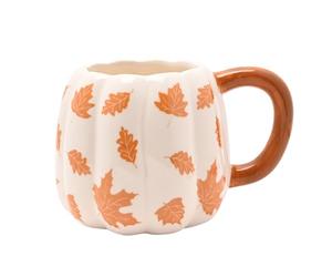 Widdop and Co Country Living Pumpkin Mug - Orange Leaves Ceramic Mug | Cosy Hot Drinks, Seasonal Gift for Coffee & Tea Lovers