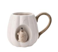 Widdop and Co. - Country Living - White Glazed Ceramic Hedgehog Mug. Home Decor Gifting for Tea, Coffee, Kitchen & Dinner Parties + Animal & Nature Lovers - H9.5 x W13 x D9 cms.