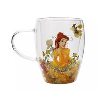 Widdop and Co Disney Belle Double Wall Glass Mug, Beauty and the Beast Floral Design, 'Bold as a Rose'