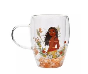 Widdop and Co Disney Moana Double-Wall Glass Mug with Dried Floral Design, 300ml