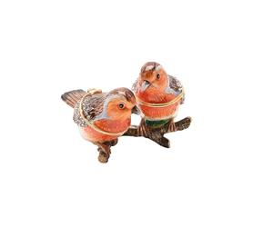 Widdop and Co Duo Robin Trinket Box Jewellery Box - Christmas Keepsake Storage Ring & Earring Storage - Festive Robin Gifts Seasonal Home Decor - Treasured Trinkets Small Ornament