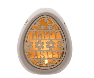Widdop and Co Eggs-traordinary Gifting Company - Ceramic Natural Happy Easter Cut Out Light Up Egg Mood Lamp - Spring Flower Gifting & Homeware - H: 12cm x W: 10cm.