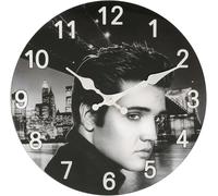 Widdop and Co Elvis Wall Clock - 30cm Black and White Glass Clock Featuring The King - Rock and Roll Vintage Style Décor for Music Fans - Collectable Gift for Him or Her - The Music Legend