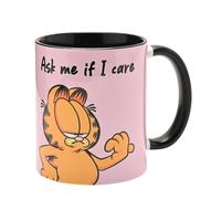 Widdop and Co Garfield Official 'Ask Me If I Care' Ceramic Mug, Pink with Black Interior, 11 Oz, Novelty Coffee Cup with Character Artwork