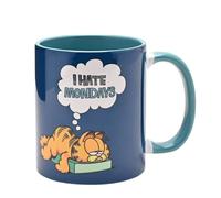 Widdop and Co Garfield Official 'I Hate Mondays' Ceramic Mug, Navy with Black Interior, 11 Oz, Novelty Coffee Cup with Character Artwork