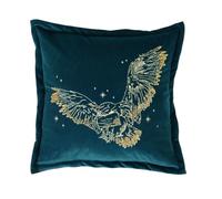 Widdop and Co Harry Potter Hedwig Teal Velvet Cushion 43cm | Square embroidered decorative pillow for sofa, bed, bedroom or reading corner, featuring Harry Potter's snowy owl