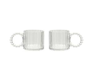 Widdop and Co Hestia - Set of 2 Contempary Style Clear Cups with Bobble Handle Design - Modern Homeware & Gifting for Kitchen & Dining - H: 7 x W: 14cm.