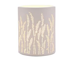 Widdop and Co Hestia - White Ceramic Oval Table Lamp | Perforated Floral Motif - Soft Warm Glow - Contemporary/Modern Homeware & Gifting - Type G UK Plug. H: 23 x W: 18cm