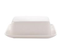 Widdop and Co Hestia White Ribbed Stoneware Dinnerware Dinner Set - Butter Dish 19cm x 13cm x 7cm - Contemporary Stylish Tableware - Lovely Gift Idea Housewarming Dining Dishes Serving