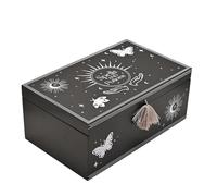Widdop and Co Juliana Mystic Legends Black Wooden Spells & Potion Box | Celestial Keepsake Storage with Moon, Stars & Butterfly Design | Witchy Decor Gift with Tassel Accent