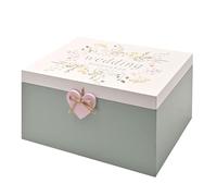 Love Story Wildflower Wedding Keepsake Box | Wooden Memory Storage Box with Floral Design & Heart Charm | Romantic Gift for Bride, Couple or Newlyweds