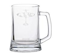 Widdop and Co Officially Licensed Royal Air Force RAF Glass Tankard - Spitfire - Etched Graphic Drinking Beer Mug - Home Bar, Kitchen & Dining Accessory for Men, History & Aviation - 330ml / 11.5oz.