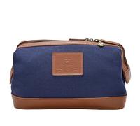 Widdop and Co. - Royal Air Force Red Arrows Canvas & Faux Leather Washbag - Officially Licensed RAF Navy & Brown Toiletries Bag Merchandise. Lifestyle Accessory for History, Aviation & WW2 Fans.