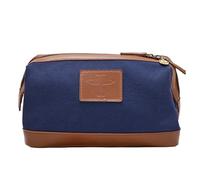 Widdop and Co. - Royal Air Force Spitfire Canvas & Faux Leather Washbag - Officially Licensed RAF Navy & Brown Toiletries Bag Merchandise. Lifestyle Accessory for History, Aviation & WW2 Fans.