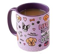 Widdop and Co Sam Jayne Designs - 11oz Ceramic Drinking Mug- “Life is Better with a Dog” - Purple Design - Fun Gift for Animal Lovers for Tea, Coffee, Hot/Cold Drinks - H: 9cm x W: 11cm.