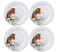 Widdop and Co Set of 4 Robin White Porcelain Dinner Plates 26.5cm