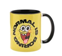 Widdop and Co Spongebob Sqaurepants 'Normal is Boring' Ceramic Mug, Yellow with Black Interior, 11 Oz, Novelty Coffee Cup with Character Artwork