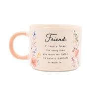 Widdop and Co The Cottage Garden Ceramic Mug with Floral Design, Friend Sentiment, Peach Handle, 325ml Capacity, Glossy Finish