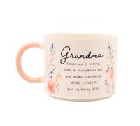 Widdop and Co The Cottage Garden Ceramic Mug with Floral Design, Grandma Sentiment, Peach Handle, 325ml Capacity, Glossy Finish