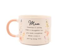 Widdop and Co The Cottage Garden Ceramic Mug with Floral Design, Mum Sentiment, Peach Handle, 325ml Capacity, Glossy Finish