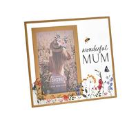 Widdop and Co The Cottage Garden Glass Frame 4 x 6 - Wonderful Mum | Photo Frame Hand-Painted Wildflower Design, Elegant Gold Edged Keepsake for Mother’s Day, Birthday, or Special Occasion