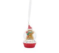 Widdop and Co. - The Seasonal Gift Co. - Mini Hanging Gingerbread Snowglobe Christmas Tree Decoration Ornament. Red, Brown & White Xmas Bauble For Homeware Indoor Festive Holiday Room Decor.