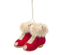 Widdop and Co. - The Seasonal Gift Co. - Red Velvet Pair Of Santa Boots Hanging Decoration Christmas Ornament. Red, Gold & White Xmas Homeware Indoor Festive Holiday Room Decor.