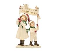 Widdop and Co. - The Seasonal Gift Co. - Victorian Girl & Boy Figurine 'Merry Christmas' Christmas Ornament Decoration. White, Green & Brown Xmas Homeware Indoor Festive Holiday Room Decor.