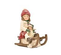 Widdop and Co. - The Seasonal Gift Co. - Victorian Girl On Sledge Figurine Christmas Ornament Decoration. White, Green & Brown Xmas Homeware Indoor Festive Holiday Room Decor.