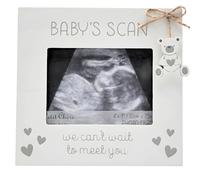 Widdop Baby Scan Frame - White with Grey Hearts & Hanging Bear Charm - 'We Can't Wait To Meet You’ - 4" x 3"