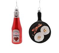 Widdop Bacon, Eggs & Ketchup Hanging Decorations - Set of 2 Breakfast-Themed Ornaments for Fun Christmas Tree Décor
