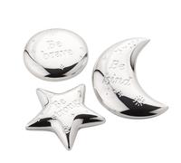 Widdop Bambino Silver Plated Keepsake Charms, Star, Moon and Circle Shaped - Gift for Baby Shower, New Baby, New Parents - Includes Gift Box and Stylish Grey Pouch - Baby Keepsake Gifts Present