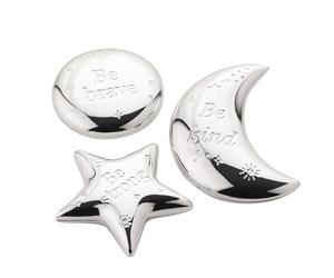 Widdop Bambino Silver Plated Keepsake Charms, Star, Moon and Circle Shaped - Gift for Baby Shower, New Baby, New Parents - Includes Gift Box and Stylish Grey Pouch - Baby Keepsake Gifts Present