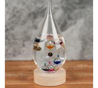 Widdop Beautiful Glass Tear Drop Design Galileo Thermometer on Small Wood Stand