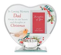 Widdop Bingham Christmas Memorial Glass Heart Tea Light Candle Holder - Dad, Silver