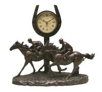 Widdop Bronze Race Horse Galloping Past The Finish Mantel Clock - 5661