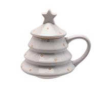 Widdop Ceramic Christmas Tree Mug with Lid & Star Top - Festive Hot Drink Cup for Tea, Coffee & Hot Chocolate - Seasonal Homeware & Gift