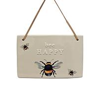 Widdop Ceramic Garden Hanging Wall Plaque with wording - Bee/Bee Happy