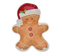 Widdop Ceramic Gingerbread Christmas Plate - Festive Santa Hat Gingerbread Man Serving Dish for Biscuits, Snacks & Treats - 26cm