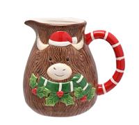 Widdop Ceramic Highland Cow Christmas Jug - Festive Country Style Pitcher with Santa Hat & Holly - Rustic Christmas Tableware