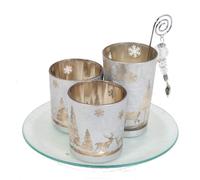 Widdop Christmas Decoration Set of 3 Votive Holders on Glass Tray & Beads