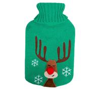 Widdop Christmas Knitted Hot Water Bottle Ruldoph Reindeer in Green Widdop Green