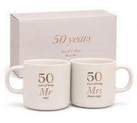 Widdop & Co 50 Years Mr and Mrs Mug Set in Gift Box - Set of 2 Stoneware Coffee Mugs for Married Couples - Golden 50th Wedding Anniversary Keepsake Gift for Husband Wife Parents Grandparents