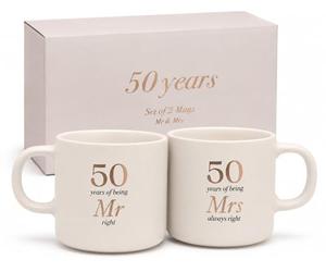 Widdop & Co 50 Years Mr and Mrs Mug Set in Gift Box - Set of 2 Stoneware Coffee Mugs for Married Couples - Golden 50th Wedding Anniversary Keepsake Gift for Husband Wife Parents Grandparents