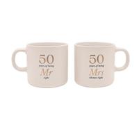 Widdop & Co 50 Years Mr and Mrs Mug Set in Gift Box - Set of 2 Stoneware Mugs for Married Couples - 50th Wedding Anniversary Keepsake